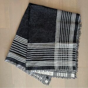 Charcoal Grey & White Wool Blanket Scarf